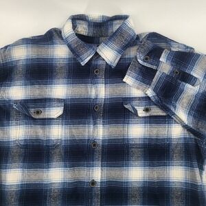Jachs Mens Flannel Shirt Large Blue White Plaid Long Sleeve Button Up Casual